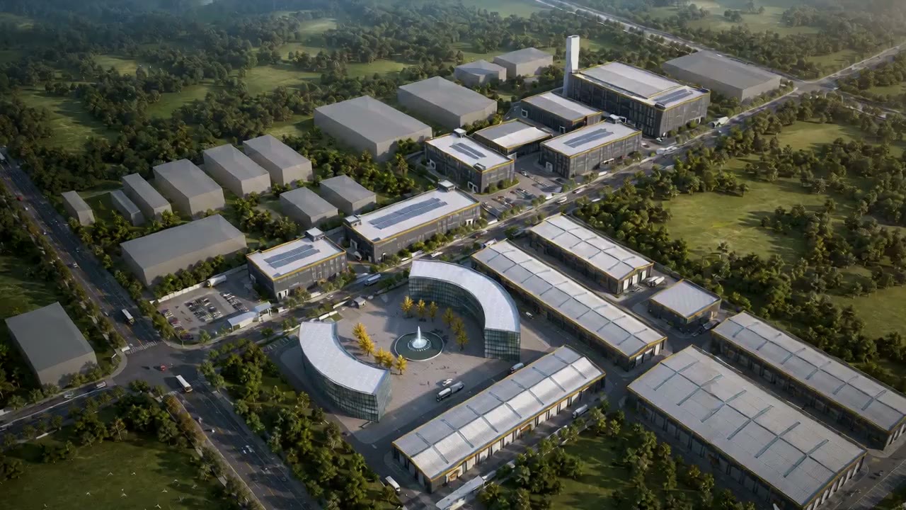 Animated site-plan rendering of the Zongyang industrial park (not actual footage)